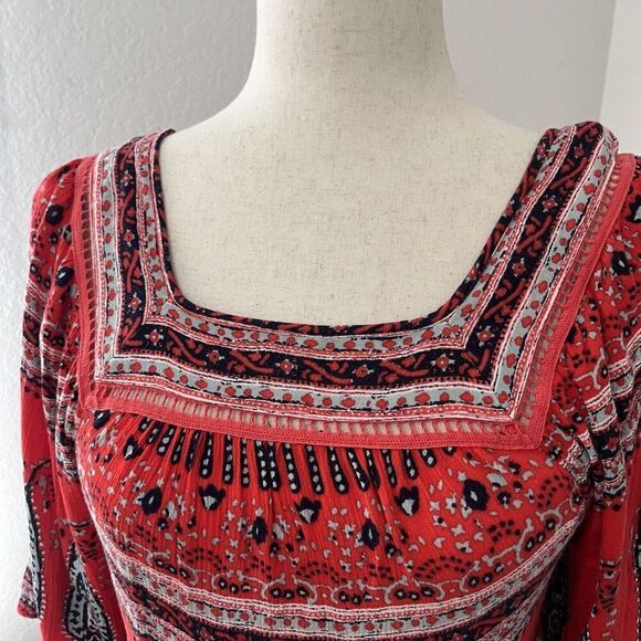 Free People Midsummers Dream Dress Size Small Red Floral Cutout Mini 1/2 Sleeve - Picture 3 of 10